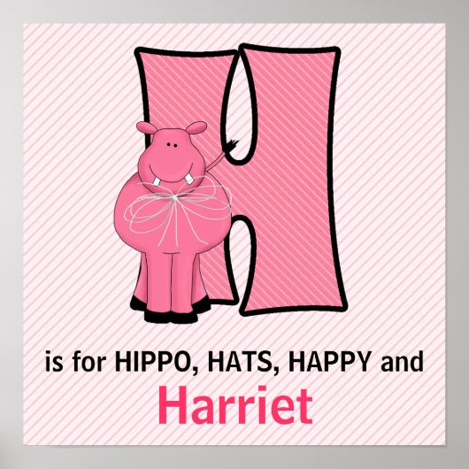Roze Hippo Monogrammed Letter H Baby Room Poster (Voorkant)