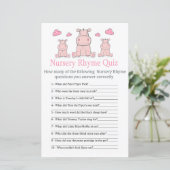 Roze Hippo Nursery Rhyme Quiz baby shower game (Staand voorkant)