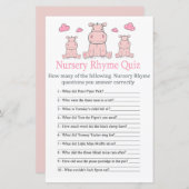 Roze Hippo Nursery Rhyme Quiz baby shower game (Voorkant / Achterkant)