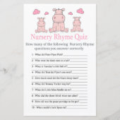 Roze Hippo Nursery Rhyme Quiz baby shower game (Voorkant)