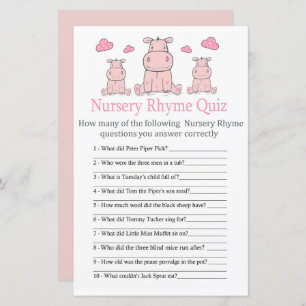 Roze Hippo Nursery Rhyme Quiz baby shower game