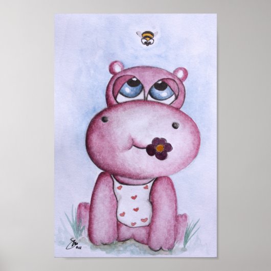 Roze Hippo Poster voor kinderen (Voorkant)