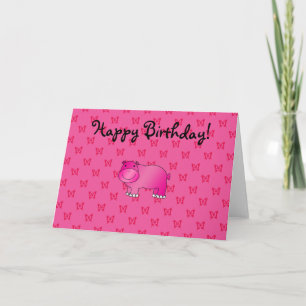 Roze hippo roze vlinder kaart