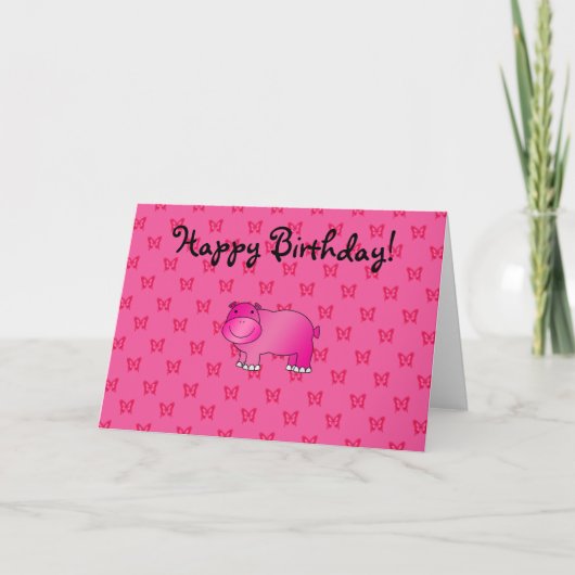 Roze hippo roze vlinder kaart (Voorkant)