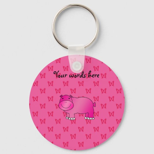 Roze hippo roze vlinder sleutelhanger (Voorkant)