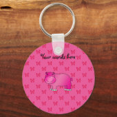 Roze hippo roze vlinder sleutelhanger (Voorkant)