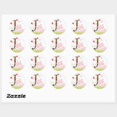 Roze Hippo stickers/monogram toevoegen Ronde Sticker (Vel)
