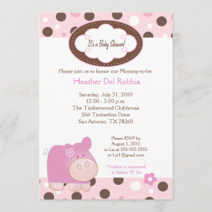 Roze Hippo Trendy Dot Baby shower Invitation 5x7 Kaart