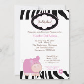 Roze Hippo Zebra Stripe Baby shower Kaart (Voorkant)