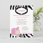 Roze Hippo Zebra Stripe Baby shower Kaart (Staand voorkant)