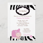 Roze Hippo Zebra Stripe Baby shower Kaart (Voorkant / Achterkant)
