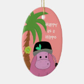Roze Hippopotamus met palmboom Keramisch Ornament (Rechts)