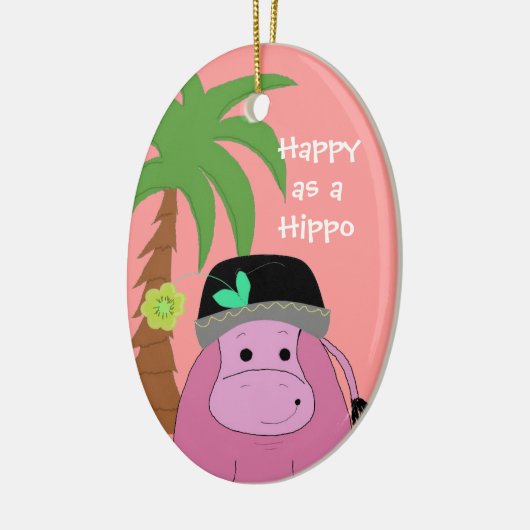 Roze Hippopotamus met palmboom Keramisch Ornament (Links)