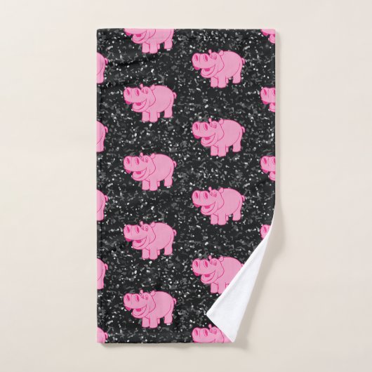 Roze Hippos Cute Hippopotamus Smilling Face Bad Handdoek (Handdoek)