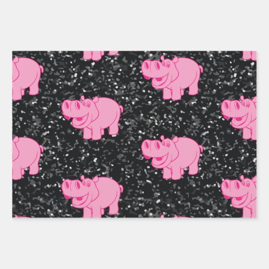 Roze Hippos Cute Hippopotamus Smilling Face Inpakpapier Vel (Voorkant)