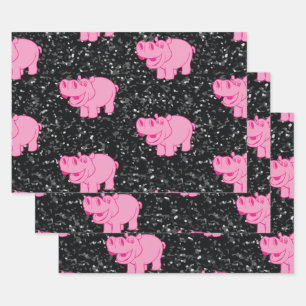 Roze Hippos Cute Hippopotamus Smilling Face Inpakpapier Vel