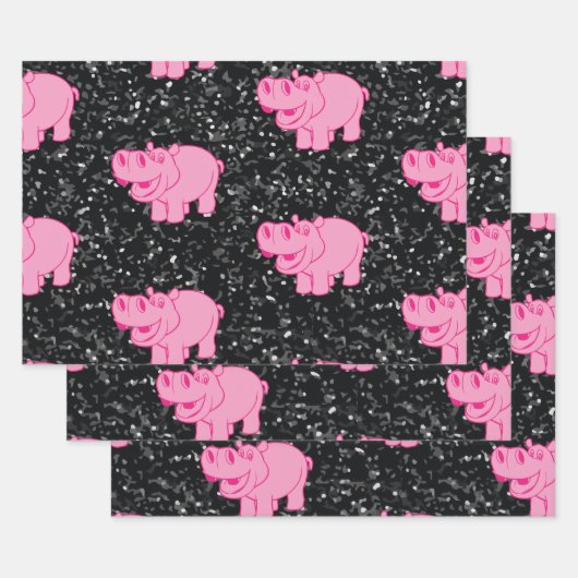 Roze Hippos Cute Hippopotamus Smilling Face Inpakpapier Vel (Set)