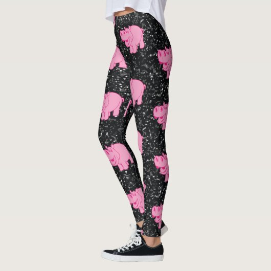 Roze Hippos Cute Hippopotamus Smilling Face Leggings (Links)