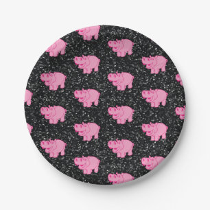 Roze Hippos Cute Hippopotamus Smilling Face Papieren Bordje