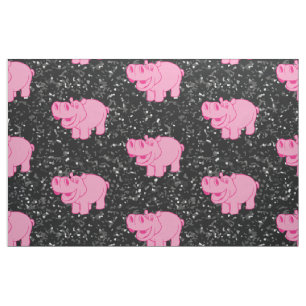 Roze Hippos Cute Hippopotamus Smilling Face Stof