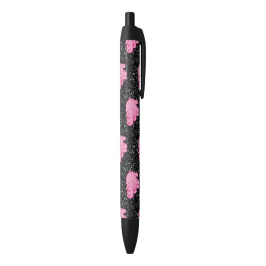 Roze Hippos Cute Hippopotamus Smilling Face Zwarte Inkt Pen (Achterkant (Verticaal))