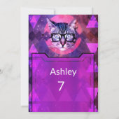 Roze hipster Cat Birthday Uitnodiging (Achterkant)