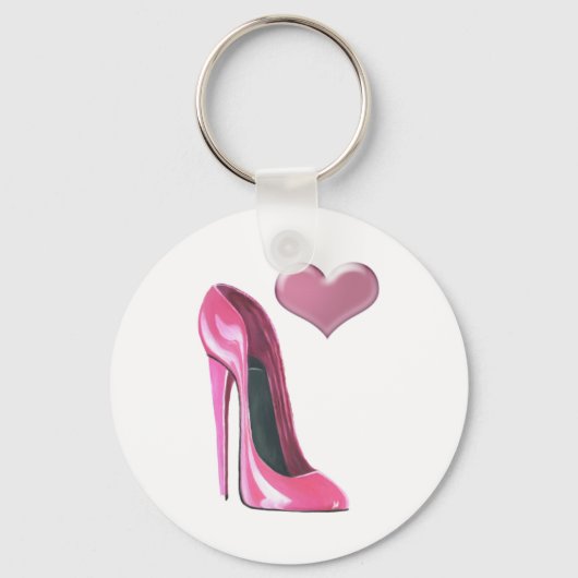 Roze hitte en Stiletto-schopplaat High Hiel Art Sleutelhanger (Voorkant)