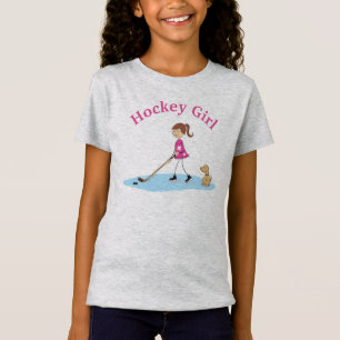 Roze hockey Girl Cartoon T-shirt
