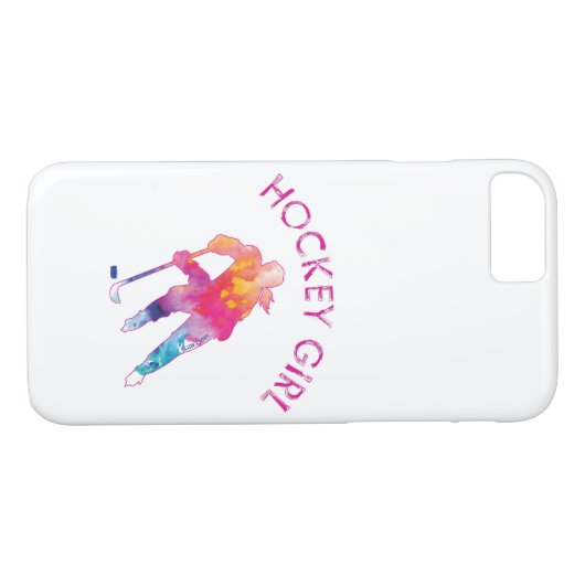 Roze hockey Girl Player Waterverf Case-Mate iPhone Case (Achterkant (Horizontaal))