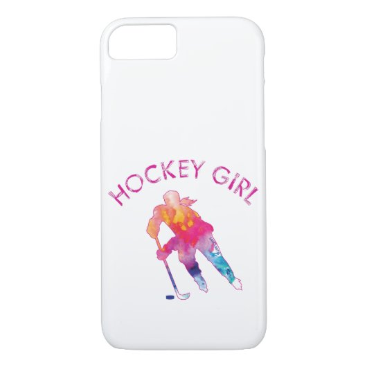 Roze hockey Girl Player Waterverf Case-Mate iPhone Case (Achterkant)