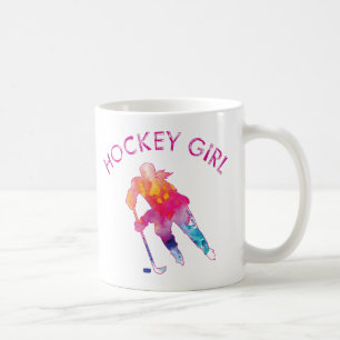 Roze hockey Girl Player Waterverf Colorful Mok