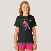 Roze Hockey Girl Player Waterverf Donkere T-shirt (Voorkant volledig)