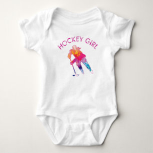 Roze hockey Girl Waterverf Baby Bodysuit