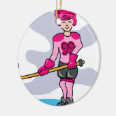 Roze hockeymeisje 99 keramisch ornament (Links)