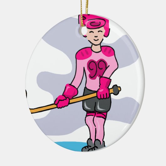 Roze hockeymeisje 99 keramisch ornament (Links)