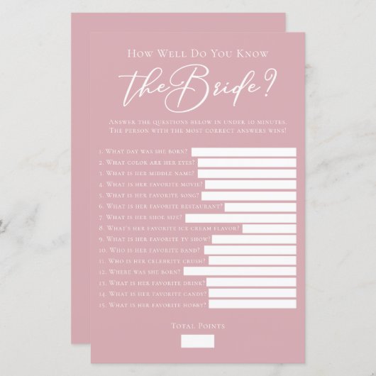 Roze hoe goed ken je het bruidsdouchespel (Voorkant / Achterkant)