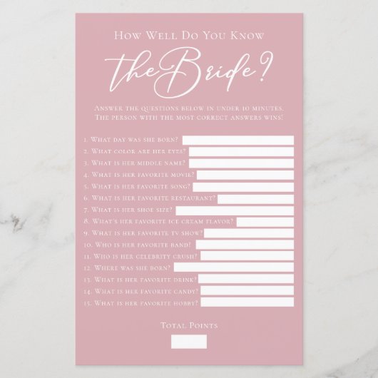 Roze hoe goed ken je het bruidsdouchespel (Voorkant)