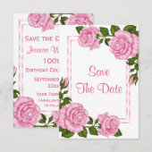 roze hoek Bouquets 100th Save the Date (Voorkant / Achterkant)