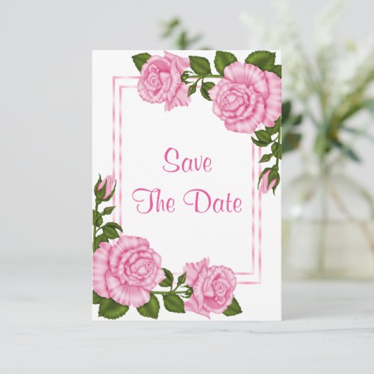  roze hoek Bouquets 60th Save the Date (Staand voorkant)