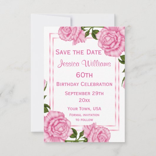 roze hoek Bouquets 60th Save the Date (Achterkant)