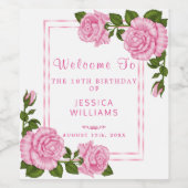  Roze Hoekboeketten Verjaardags Wijnlabel Wijn Etiket (Enkel label)