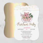 Roze hoes, lichtGold-kerstfirma Kaart (Voorkant / Achterkant)