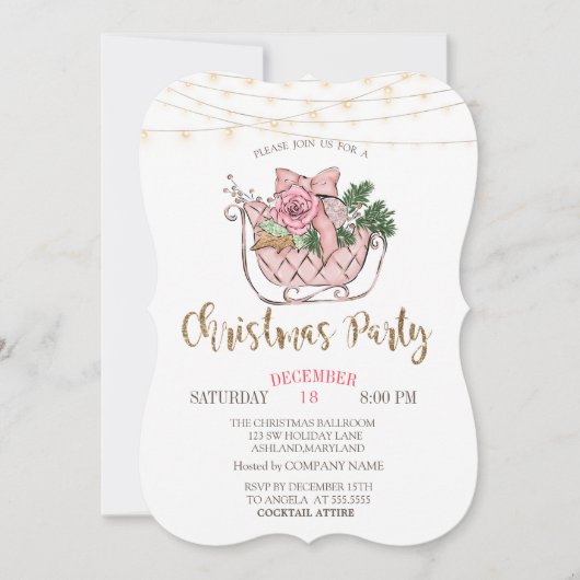 Roze hoes, lichtGold-kerstfirma Kaart (Voorkant)