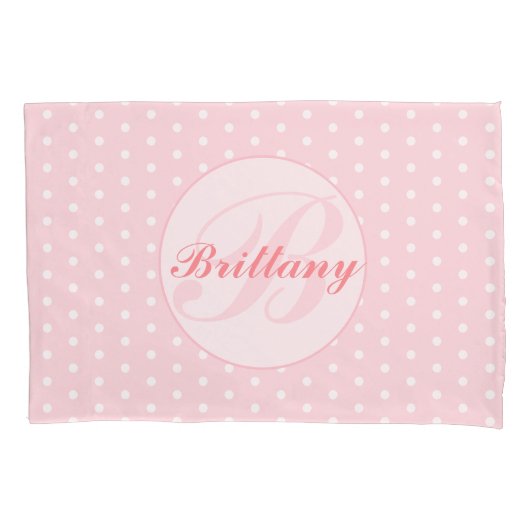 Roze Hoesje van de Polka Dot Flower Monogrammed Pi Kussensloop (Voorkant)