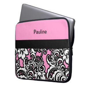 Roze Hoesje voor meisjesmonogram laptop Laptop Sleeve