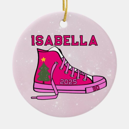 Roze hofschoen gepersonaliseerd keramisch ornament (Voorkant)