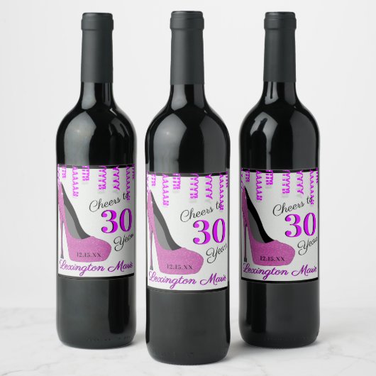Roze Hoge Gehakte Schoen Verjaardagsfeestje Sparkl Wijn Etiket (Flessen)