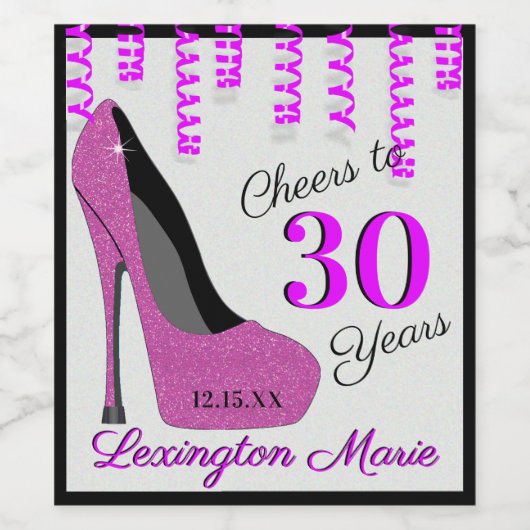 Roze Hoge Gehakte Schoen Verjaardagsfeestje Sparkl Wijn Etiket (Enkel label)