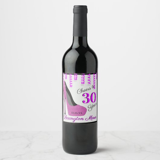 Roze Hoge Gehakte Schoen Verjaardagsfeestje Sparkl Wijn Etiket (Voorkant)