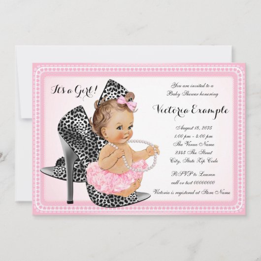 Roze Hoge Hak Schoen Tutu Pearl Baby shower Kaart (Voorkant)
